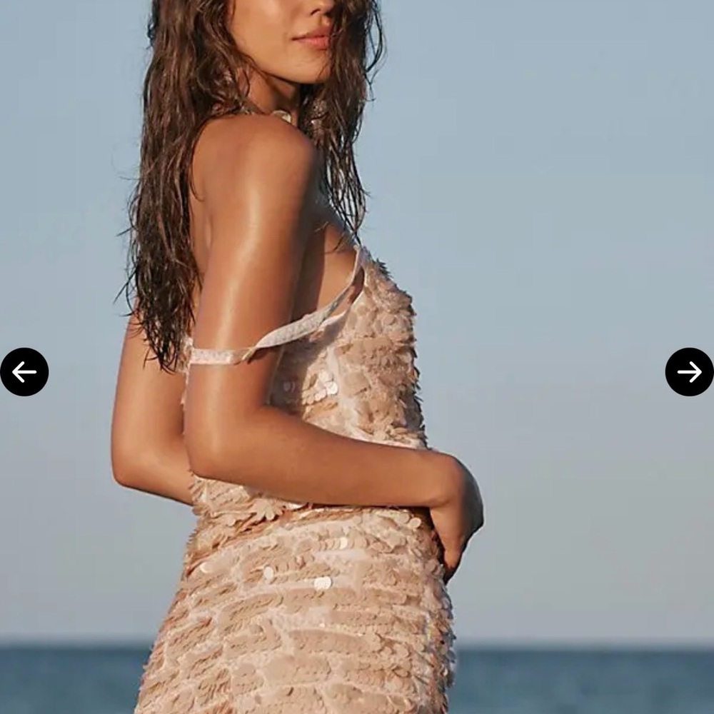 NWT Free People Tan Pink Sequin Porter Set Tank Top (S) and Mini Skirt (M) - Picture 2 of 10